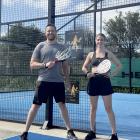 Pure Padel co-founder Thomas Price and doubles partner Rachel Bowden before playing a game of...